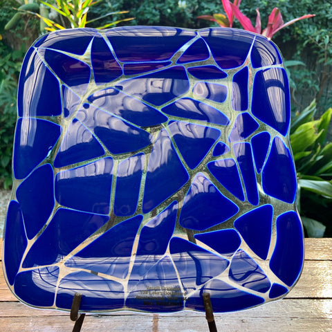 ART GLASS PLATE “BLUE AND CLEAR”